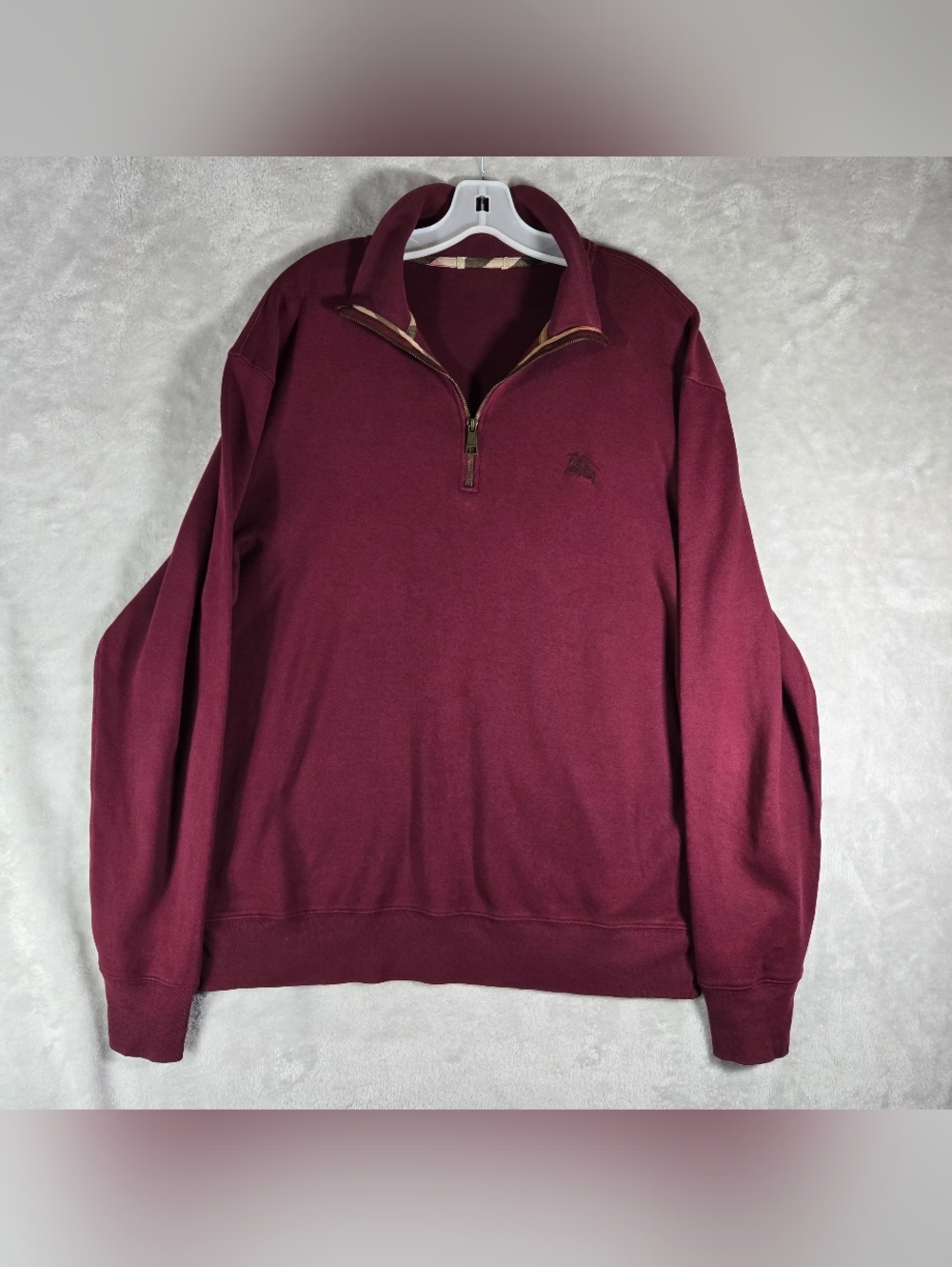 Burberry Quarter Zip Pullover Mens Size XXL 2XL Burgundy Sweater Cotton Read Des